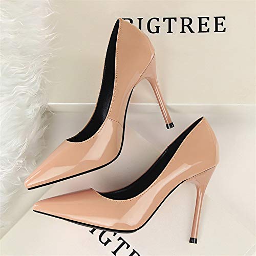 Sexy Tacones Altos Moda Boca Baja Estrecha Señaló sección Delgada Zapatos Fiesta/Boda/Baile (Color : Nude, tamaño : 37EU)
