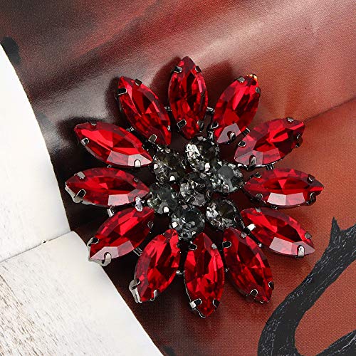 Sheens 2 Piezas Apliques de Diamantes de imitación Colorido Cristal de Cristal Flor Grande Apliques para Bricolaje Ropa Zapatos Vestido Broche Zapatos Accesorios(Rojo)