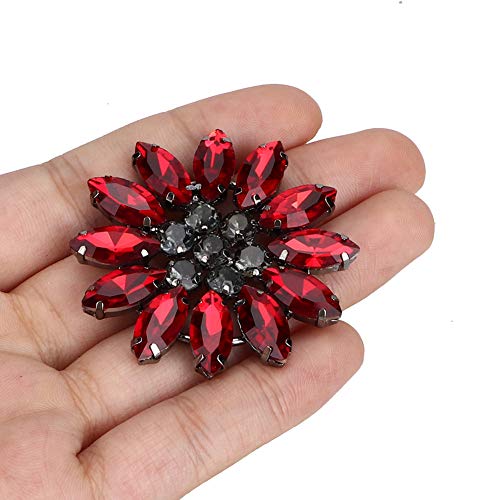 Sheens 2 Piezas Apliques de Diamantes de imitación Colorido Cristal de Cristal Flor Grande Apliques para Bricolaje Ropa Zapatos Vestido Broche Zapatos Accesorios(Rojo)