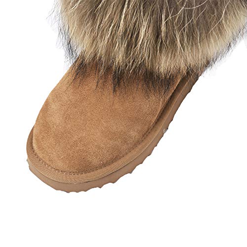 Shenduo Zapatos Invierno - Botas de Nieve Calientes de Piel con Pelo Forradas para Mujer B9251 Castaña 36