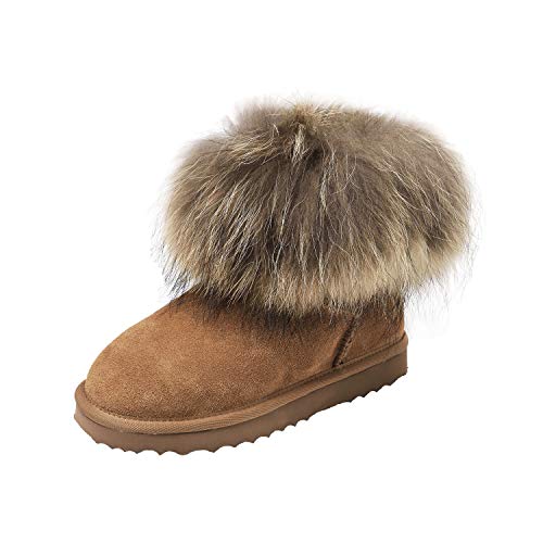 Shenduo Zapatos Invierno - Botas de Nieve Calientes de Piel con Pelo Forradas para Mujer B9251 Castaña 36