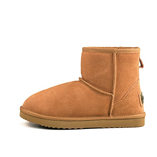 Shenduo Zapatos Invierno - Botas de Nieve de Cuero Genuino Suave Forradas Planas clásicas cómidas para Mujer DA5854 Castaña 39