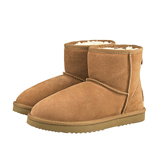 Shenduo Zapatos Invierno - Botas de Nieve de Cuero Genuino Suave Forradas Planas clásicas cómidas para Mujer DA5854 Castaña 39