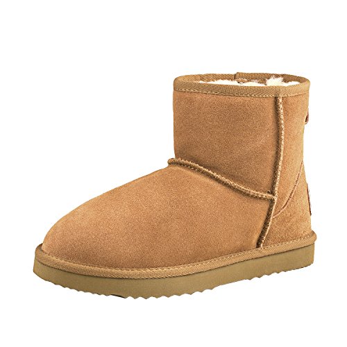 Shenduo Zapatos Invierno - Botas de Nieve de Cuero Genuino Suave Forradas Planas clásicas cómidas para Mujer DA5854 Castaña 39