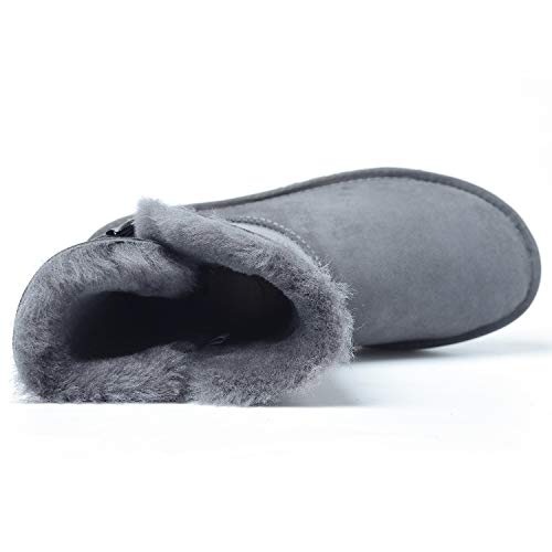 Shenduo Zapatos Invierno - Botas de Nieve de Piel Oveja con Lana Interno Antideslizantes con botón para Mujer DV5803 Gris 40