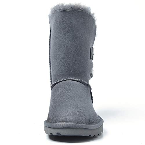 Shenduo Zapatos Invierno - Botas de Nieve de Piel Oveja con Lana Interno Antideslizantes con botón para Mujer DV5803 Gris 40