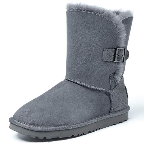 Shenduo Zapatos Invierno - Botas de Nieve de Piel Oveja con Lana Interno Antideslizantes con botón para Mujer DV5803 Gris 40