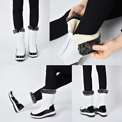 Shenji Zapatos de Invierno - Botas de Nieve con Cremallera para Mujer H7628 Blanco 37