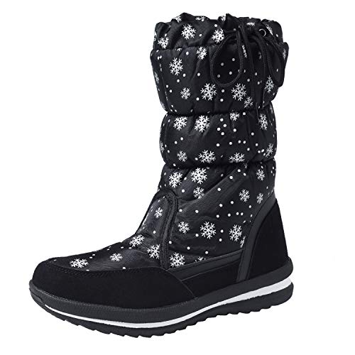 Shenji Zapatos de Mujer de Invierno - Botas de Nieve Media Pierna Antideslizante H20612 Negro 38