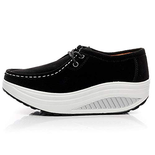 Shenn Mujer Plataforma Calzo Aptitud para Caminar Negro Ante Cuero Entrenadores Zapatos 1061 EU41.5