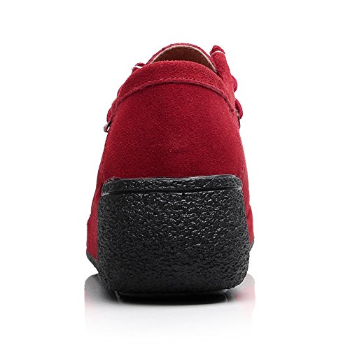 Shenn Mujer Zapatos Formal Plataforma Oculto Tacón Cuña Gamuza Zapatillas De Moda (Rojo,EU40)