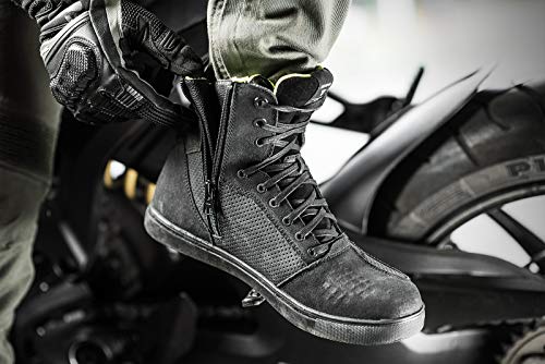 SHIMA Rebel WP, Impermeables Zapatos Moto Hombre | Transpirables, Reforzados Zapatos Moto de Cuero, Soporte para el Tobillo, Suela Antideslizante, Mango de Cambio de Marchas (Negro, 42 eu)