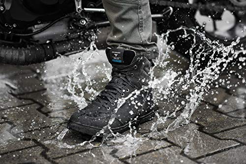 SHIMA Rebel WP, Impermeables Zapatos Moto Hombre | Transpirables, Reforzados Zapatos Moto de Cuero, Soporte para el Tobillo, Suela Antideslizante, Mango de Cambio de Marchas (Negro, 42 eu)