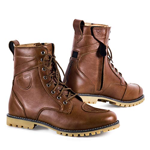 SHIMA Thomson, Zapatos Moto Hombre | Reforzados Zapatos Moto de Cuero, Soporte para el Tobillo, Suela Antideslizante, Mango de Cambio de Marchas (Marrón, 44)
