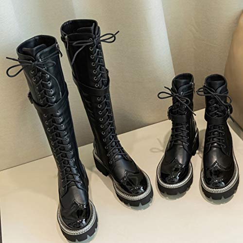 Shinelyf Classico Mujer Martin Botas Moda Largo Boots hasta La Rodilla Comodas Botines Ajustables Estables Buena Elasticidad,Long Without Velvet,38