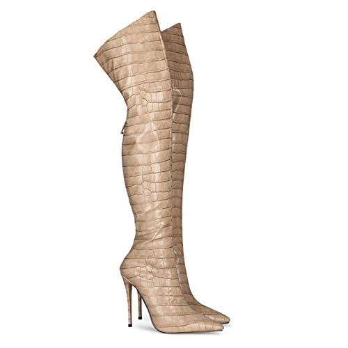 Shinelyf Largo Boots Botas Mosqueteras Mujer Cómodos Y Transpirables Fáciles De Poner Ligero Y Resistente con Cremallera Buena Elasticidad,Beige,39