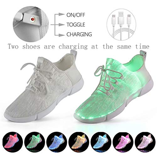 Shinmax Zapatillas Fibra Optica, Zapato LED 7 Colores 4 Modos Recargables USB Zapatos Deportivos Súper Ligeros para Hombre y Mujer