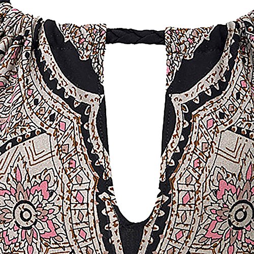 SHOBDW Las Mujeres del Verano de la Manera del Halter Cuello Boho Sexy Imprimir sin Mangas Casual Mini Vestido de Beachwear Vestido de Tirantes (S, Negro)