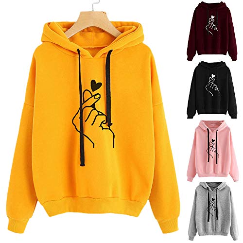 SHOBDW Liquidación Mujeres Señoras Sólidas Ocasionales Lindo Suave Elegante Cuerda Sudadera con Capucha Pullover Top Blusa Sudadera con Capucha de Manga Larga (Vino Rojo,S)