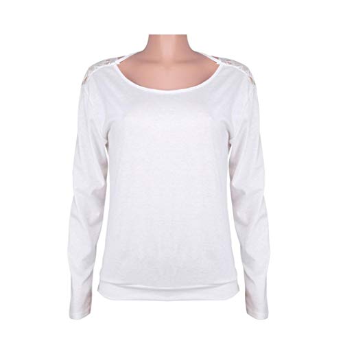 SHOBDW Mujeres de Manga Larga sólido sin Espalda O-Cuello de Encaje Sexy Sudadera Pullover Tops Blusa de otoño Camisa(Blanco,XL)
