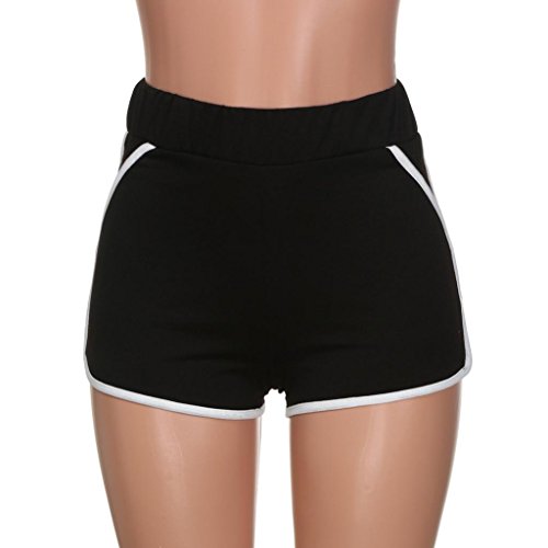 SHOBDW Pantalones de Verano de Moda Mujeres Mediados de Cintura Cortocircuitos Deportivos Gym Workout Cintura Yoga Casual Corriendo Pantalones Cortos (M, Negro)