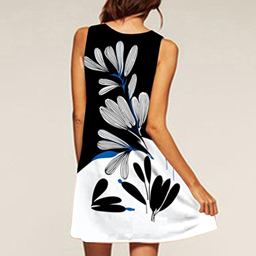 SHOBDW Vestido Corto sin Mangas con Estampado de Playa de Verano sin Mangas de la impresión del Verano Boho de Las Mujeres Boho (3XL, Blanco-8)