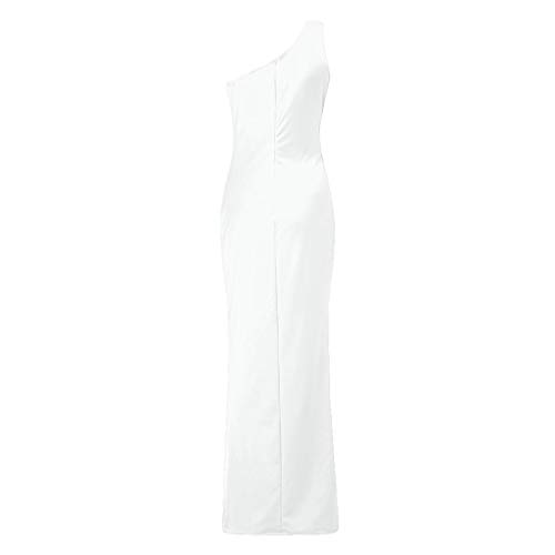 SHOBDW Vestidos Mujer Día De San Valentín Presente SóLido Un Hombro Vestido De Fiesta De Noche Formal Elegante con Pliegues Altos con Volantes De Hendidura Elegante Maxi Vestidos Largos(Blanco,L)