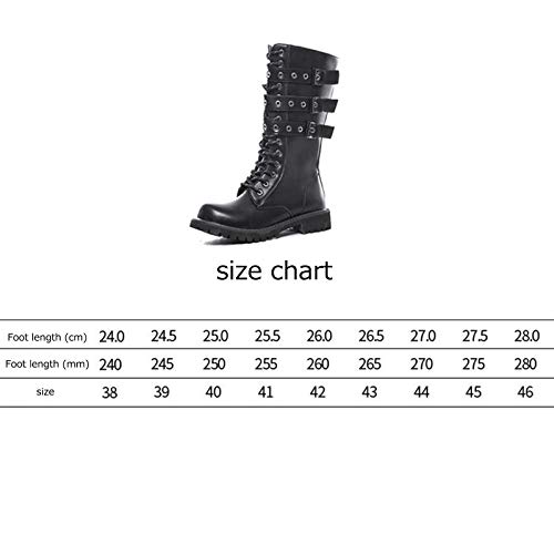 shoe Botas Martin de Cuero para Hombres, Botas de Combate Punk Antideslizantes para Exteriores, Botas de Motocicleta de caña Alta con Hebilla con Cordones Informales Negros