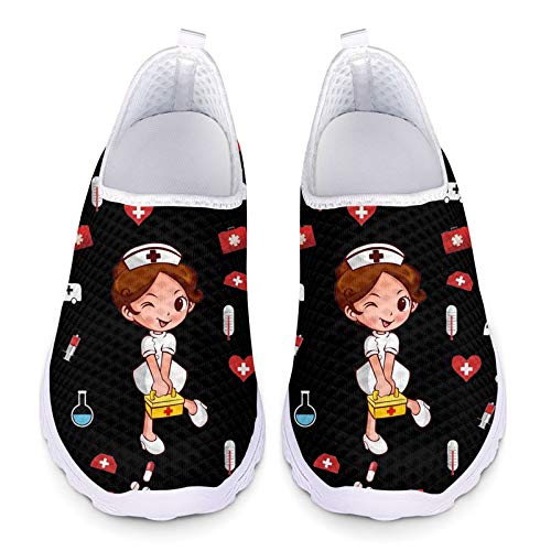Showudesigns Enfermera Deportivos Sanitarios Mujer Deportiva Enfermero sin Cordones Zapatillas de Caminar Planas de Malla Transpirable Casual Zapatos de Trabajo EU 39