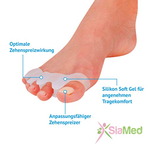 SiaMed 4x Separadores de Dedos del Pie de Gel para Hallux Valgus - Hammer Tratamiento de los Dedos del Pie - Alivio de la Dolor en el Pie - Super suave, cómodo y duradero - BPA Free
