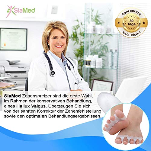 SiaMed 4x Separadores de Dedos del Pie de Gel para Hallux Valgus - Hammer Tratamiento de los Dedos del Pie - Alivio de la Dolor en el Pie - Super suave, cómodo y duradero - BPA Free