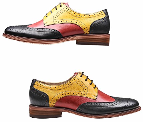 SimpleC Mujer Perforada con Cordones Wingtip Multicolor Cuero Plano Oxfords Vintage Oxford Cómodo Zapatos de Oficina Rojo Amarillo negro40.5