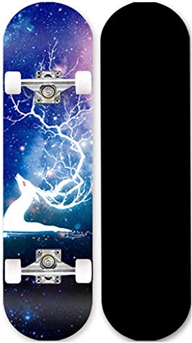 Skateboards - Tabla de patinaje completa de 78,7 cm, doble patada 8 en 1, 9 capas, madera de arce canadiense, trucos para adultos, para principiantes, adultos, niños, monopatín, ruedas ensanchadas