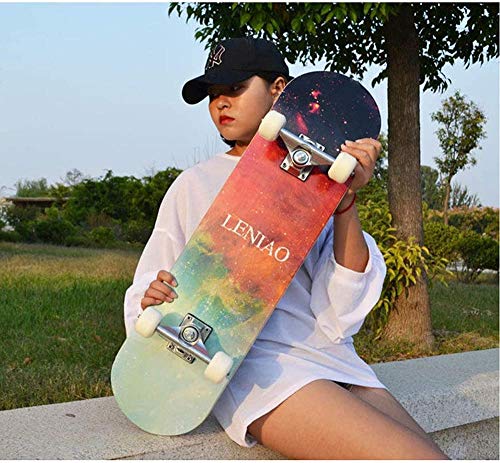 Skateboards - Tabla de patinaje completa de 78,7 cm, doble patada 8 en 1, 9 capas, madera de arce canadiense, trucos para adultos, para principiantes, adultos, niños, monopatín, ruedas ensanchadas