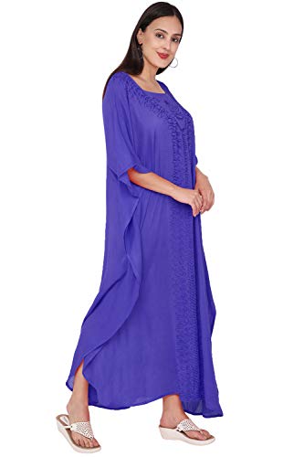 SKAVIJ Caftan Mujer Largo Playa Vestidos Mujer Verano Largo Azul Talla Única