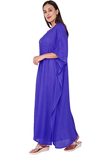 SKAVIJ Caftan Mujer Largo Playa Vestidos Mujer Verano Largo Azul Talla Única