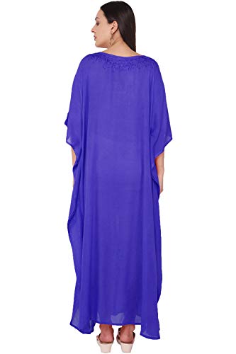 SKAVIJ Caftan Mujer Largo Playa Vestidos Mujer Verano Largo Azul Talla Única
