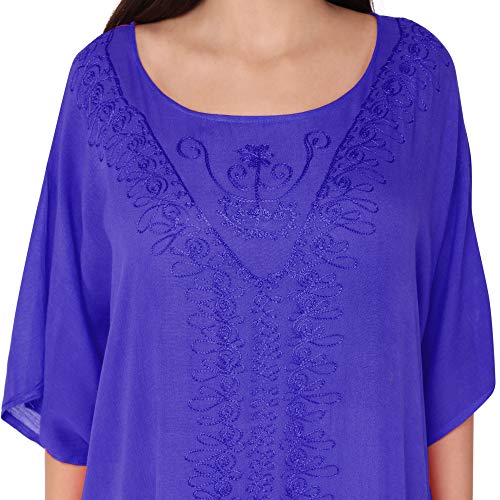 SKAVIJ Caftan Mujer Largo Playa Vestidos Mujer Verano Largo Azul Talla Única