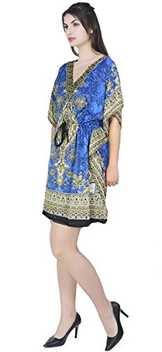 SKAVIJ Caftan Mujer Playa Corto Vestidos Mujer Verano Azul Talla Única