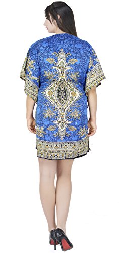 SKAVIJ Caftan Mujer Playa Corto Vestidos Mujer Verano Azul Talla Única