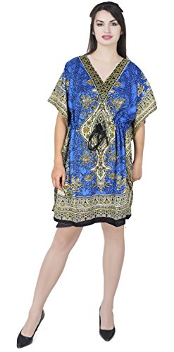 SKAVIJ Caftan Mujer Playa Corto Vestidos Mujer Verano Azul Talla Única