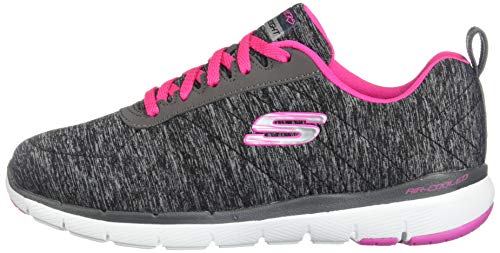Skechers Flex Appeal 3.0-Insiders, Zapatillas Mujer, Gris (BKHP Black & Gray Mesh/Black Trim), 38.5 EU