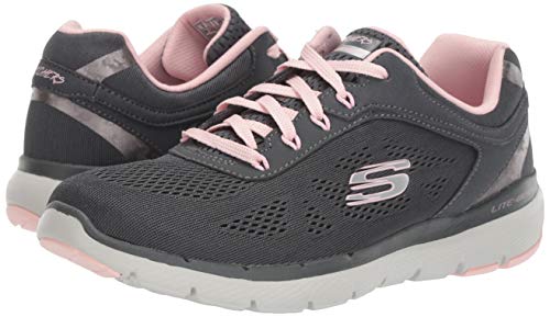 Skechers Flex Appeal 3.0-Moving Fast, Zapatillas Mujer, Gris (CCPK Black Mesh/Duraleather/Silver Trim), 39 EU