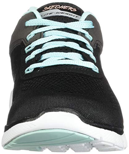 Skechers Flex Appeal 3.0-Moving Fast, Zapatillas Mujer, Negro (BKTQ Black Mesh/Duraleather/Silver Trim), 38 EU