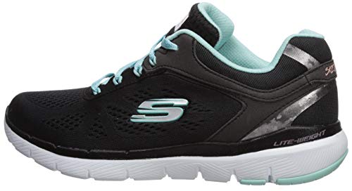 Skechers Flex Appeal 3.0-Moving Fast, Zapatillas Mujer, Negro (BKTQ Black Mesh/Duraleather/Silver Trim), 38 EU