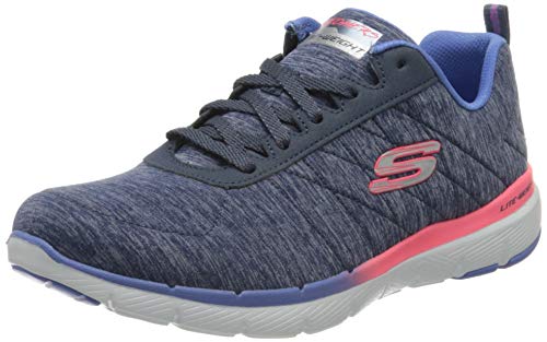 Skechers Flex Appeal 3.0, Zapatillas Mujer, Azul (Navy Mesh/Pink & Purple Trim Nvmt), 37.5 EU