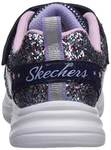 Skechers Glimmer Kicks N' Glow, Zapatillas Deportivas de Estilo Casual con Cordones Elásticos Niñas, Multicolor (NVLV Black Rock Glitter/Pink & Mint Trim), 27 EU