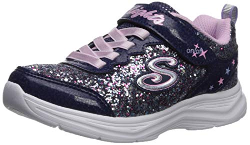 Skechers Glimmer Kicks N' Glow, Zapatillas Deportivas de Estilo Casual con Cordones Elásticos Niñas, Multicolor (NVLV Black Rock Glitter/Pink & Mint Trim), 27 EU