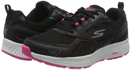Skechers Go Run Consistent, Zapatillas Mujer, Negro (Black Leather/Synthetic/Pink Trim/Textile Bkpk), 37 EU