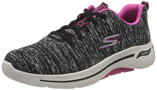 Skechers GO Walk Arch FIT, Zapatillas Mujer, Ribete Negro Textil Rosa Intenso, 39 EU